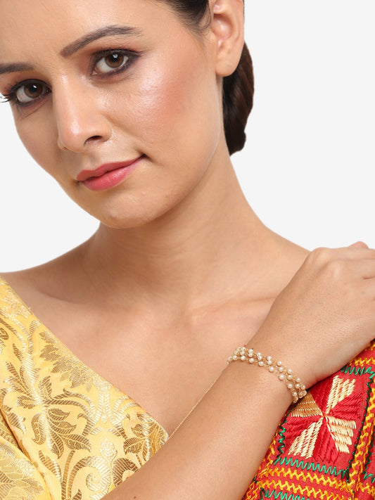 Women's Gold-Toned White Pearls Handcrafted Gold-Polished Multistrand Bracelet - Ruby Raang | Grab2Buy