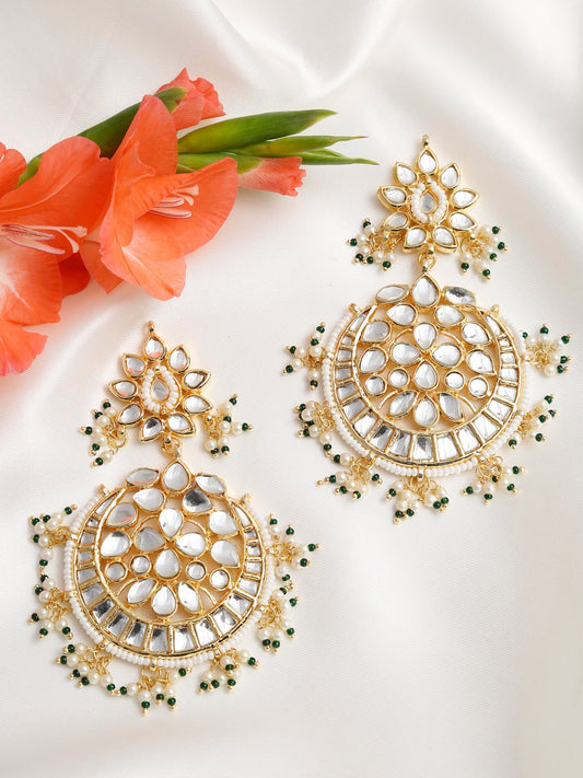 Green Contemporary Chandbalis Earrings - Ruby Raang - Grab2buy