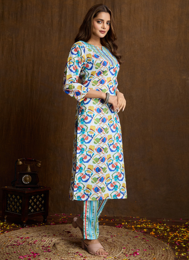 Prazu Fashion Multi Color Printed Cotton Blend Kurta Pant Set