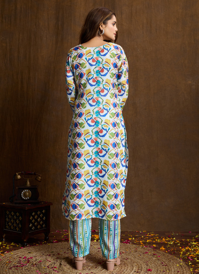 Prazu Fashion Multi Color Printed Cotton Blend Kurta Pant Set