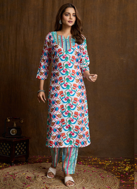 Prazu Fashion Multi Color Printed Cotton Blend Kurta Pant Set