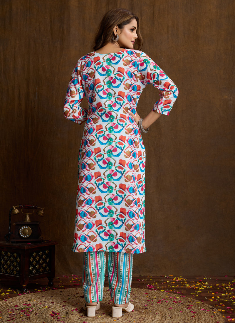 Prazu Fashion Multi Color Printed Cotton Blend Kurta Pant Set