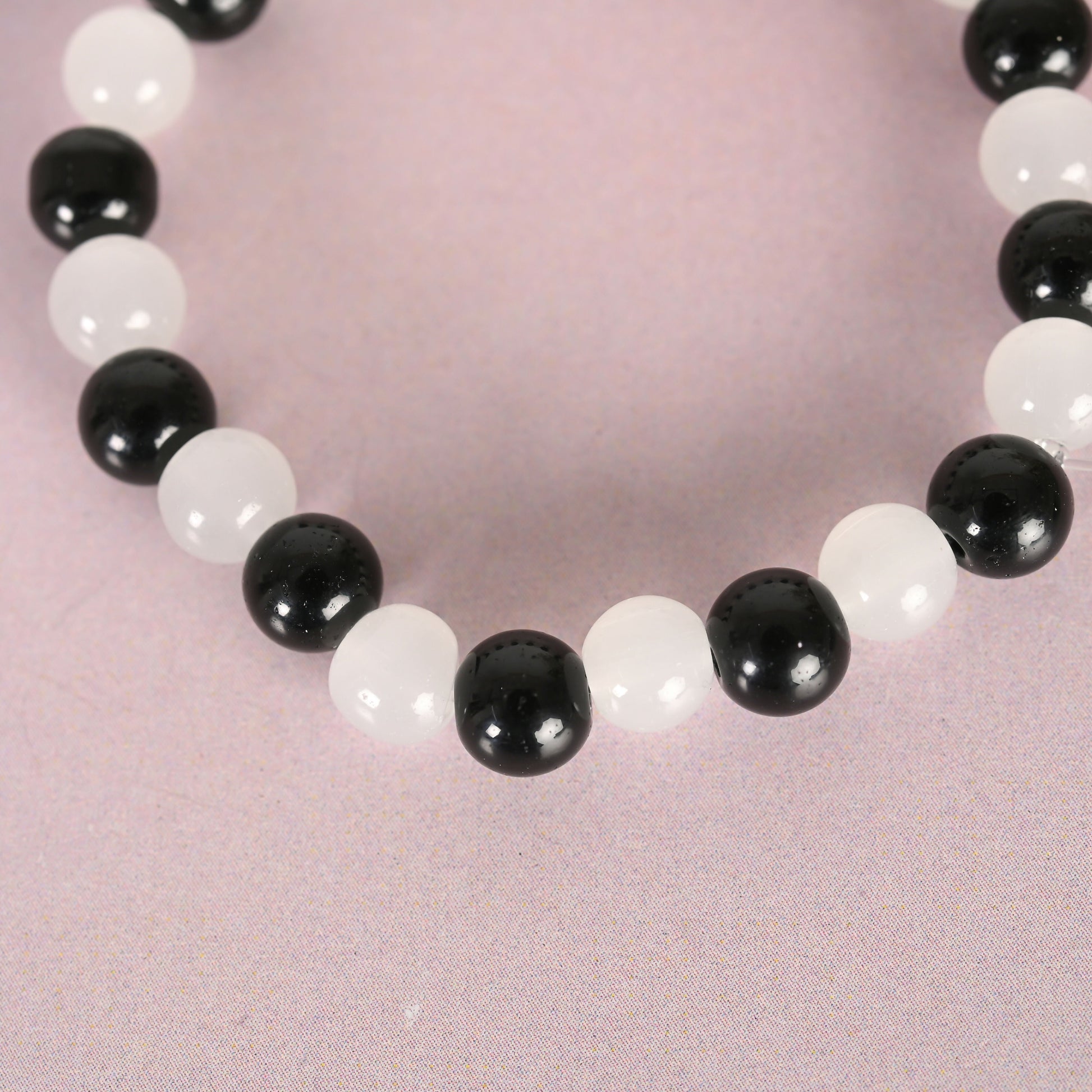 NVR Men & Women White Marble Crystal Beaded Elasticated Bracelet | Grab2Buy