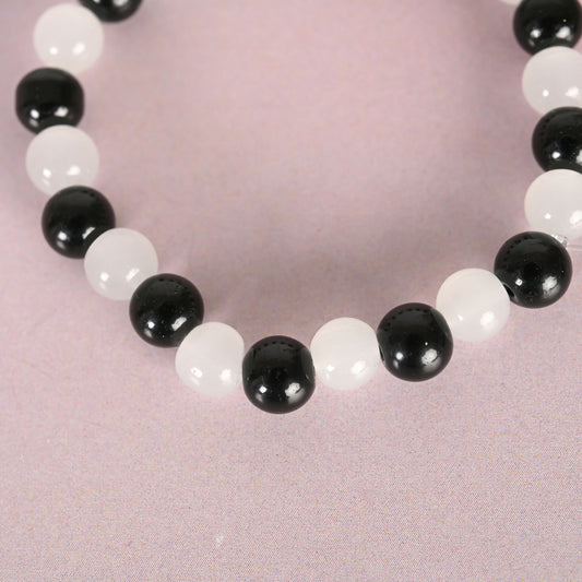 NVR Men & Women White Marble Crystal Beaded Elasticated Bracelet | Grab2Buy