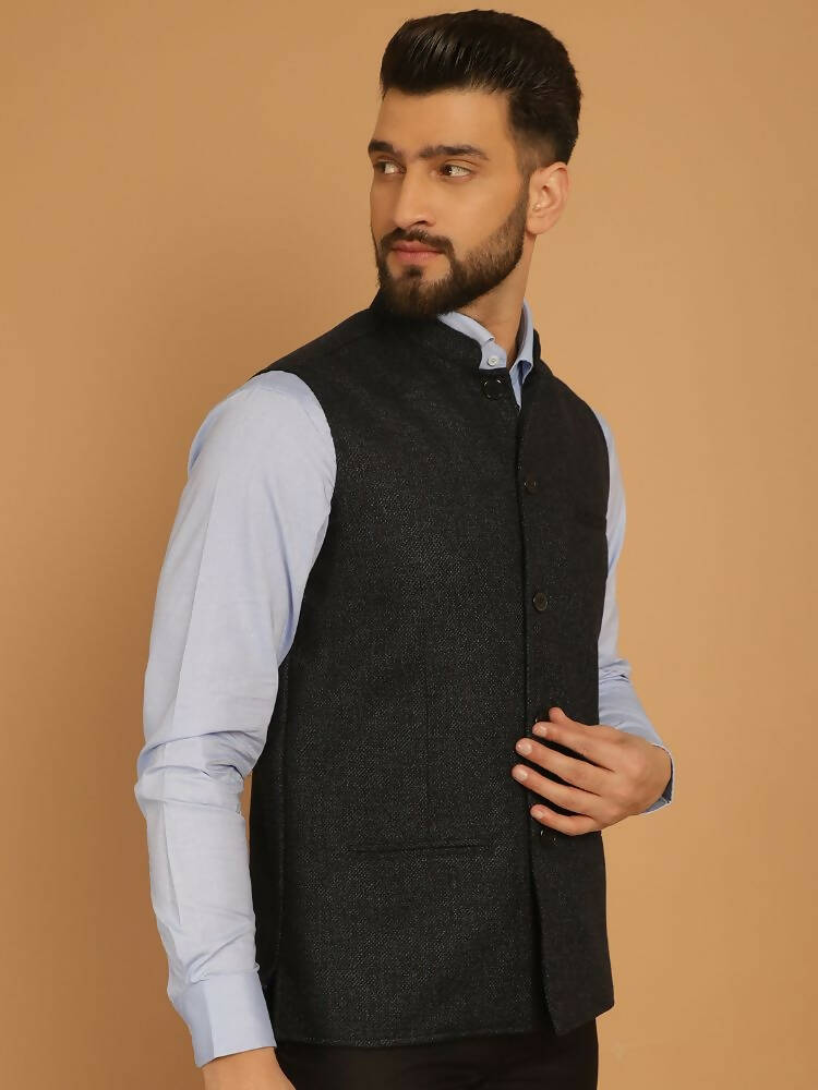 Even Apparels Pure Wool Nehru Jacket - Blue 