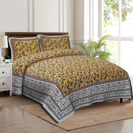 Rudra Bazaar Multicolour 210 TC Cotton Double King Bedsheet With 2 Pillow Covers