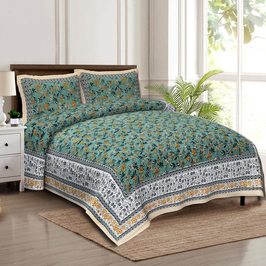 Rudra Bazaar Multicolour 210 TC Cotton Double King Bedsheet With 2 Pillow Covers