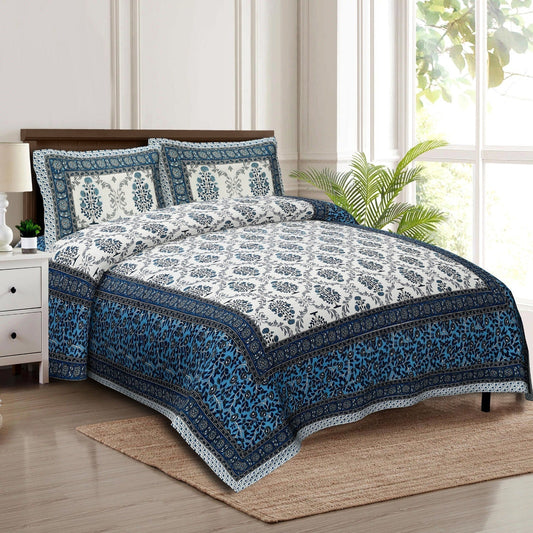 Rudra Bazaar Multicolour 210 TC Cotton Double King Bedsheet With 2 Pillow Covers