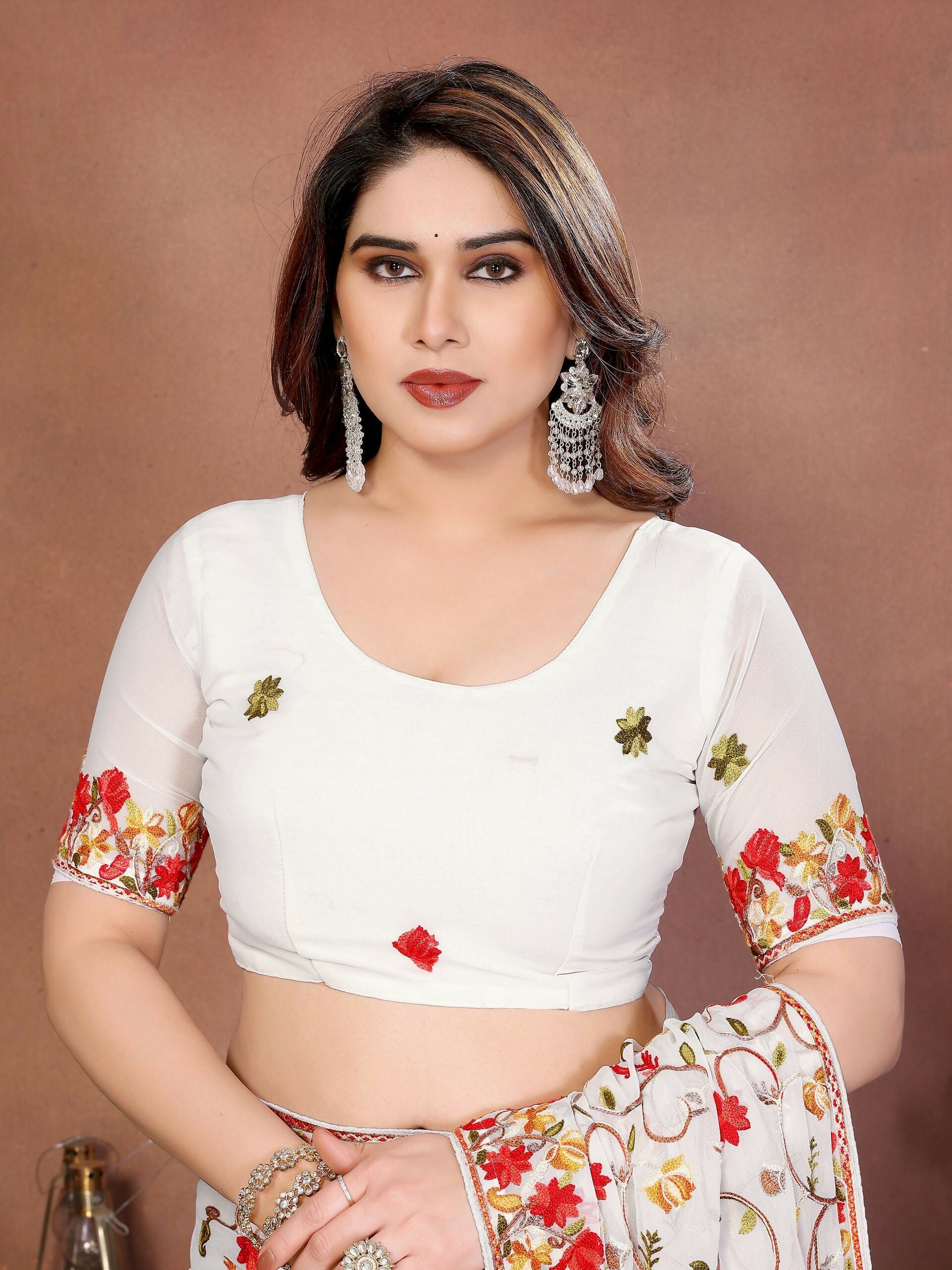 Teeya Creation New Womens Latest Wedding Wear Georgette Saree-White