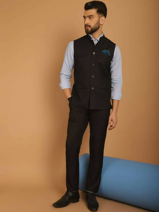 Even Apparels Pure Wool Nehru Jacket - Black 