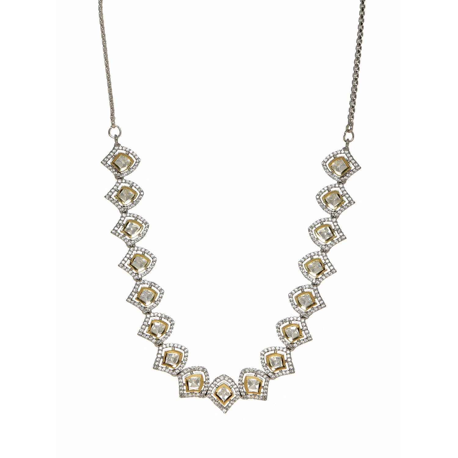 Silver Kundan and American Diamond Neckpiece (Silver) - Ruby Raang | Swadesiicart