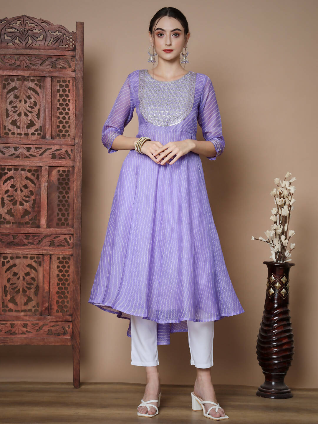 Myshka Women's Purple Anarkali Kurta & With Dupatta