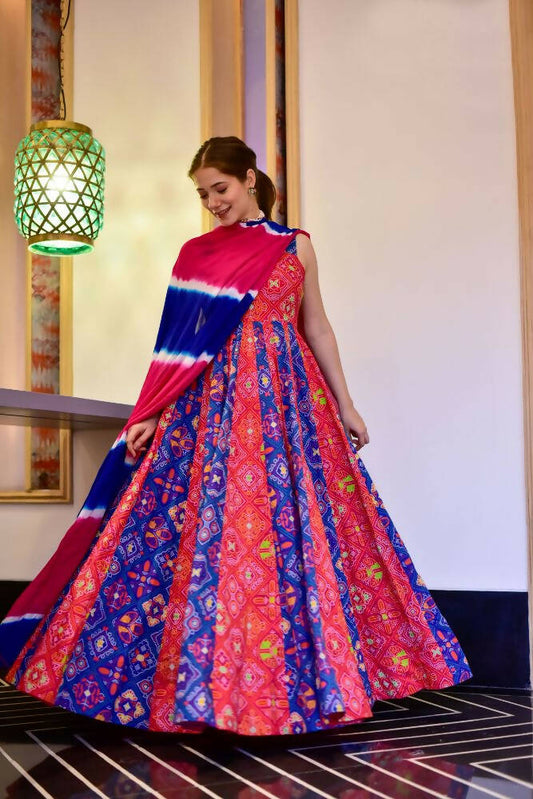 Partywear Designer Green Yellow Pure Maslin Gown - Anbazaar - Grab2buy