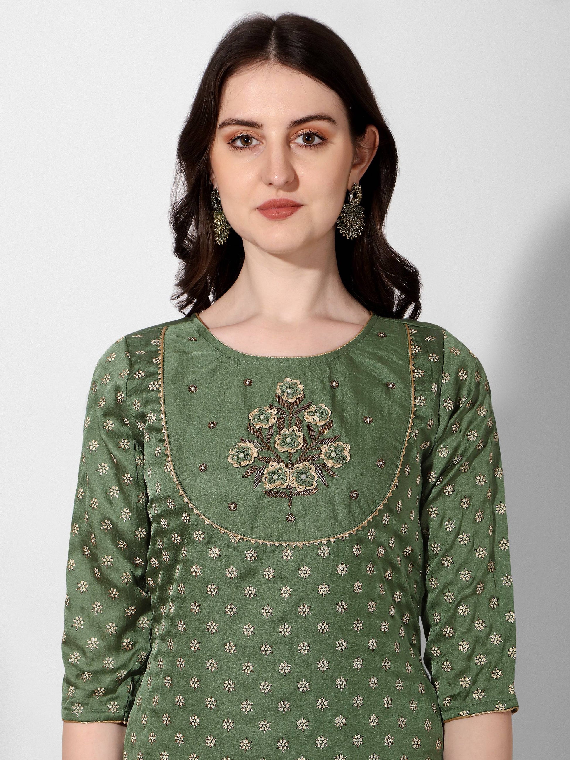 Embroidered Silk Kurta With Pant And Dupatta Set, Multicolor - Hiral Fashion
