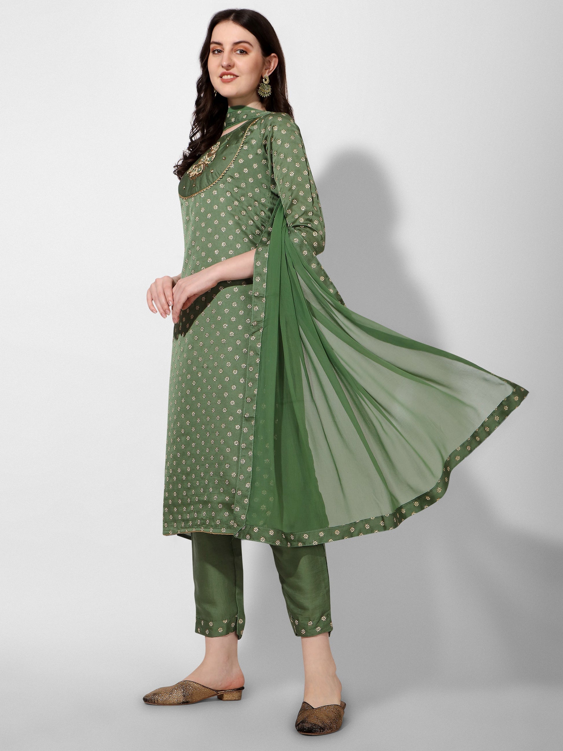 Embroidered Silk Kurta With Pant And Dupatta Set, Multicolor - Hiral Fashion