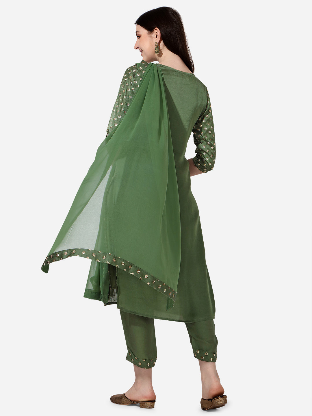 Embroidered Silk Kurta With Pant And Dupatta Set, Multicolor - Hiral Fashion
