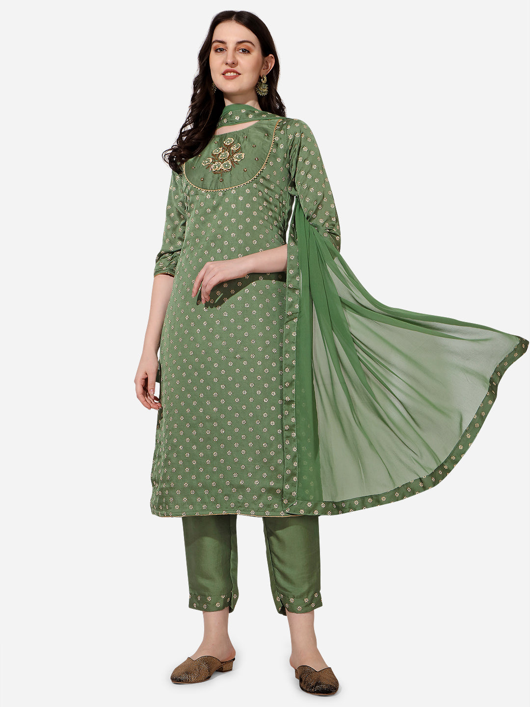 Embroidered Silk Kurta With Pant And Dupatta Set, Multicolor - Hiral Fashion