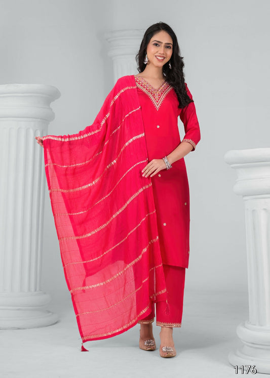 Ethnic Festive Wear Reyon Red Stitched Suit With Dupatta - Tanisha | Grab2Buy