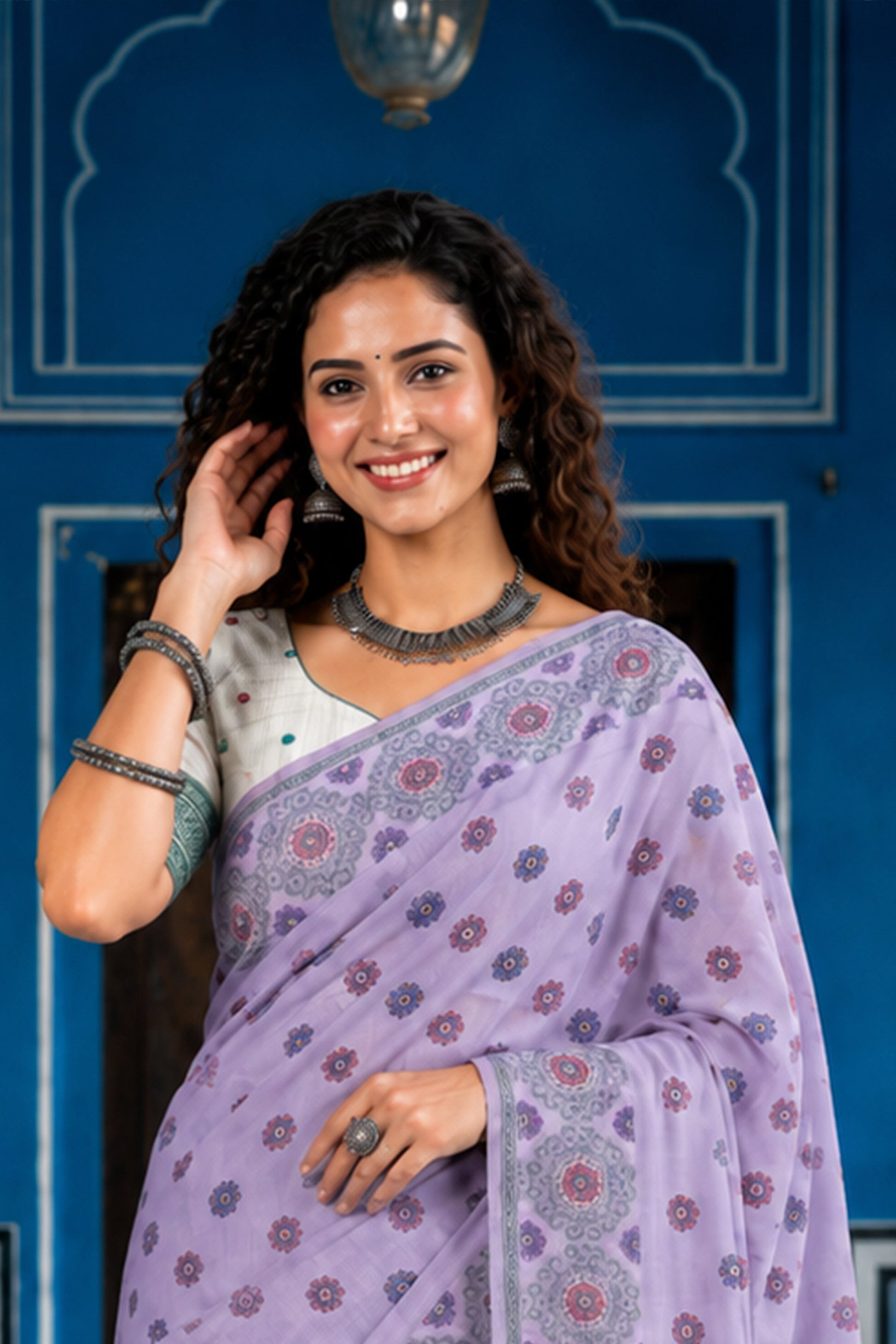 Sangam Prints Baby Pink Cotton Blend Woven Work Traditional Saree