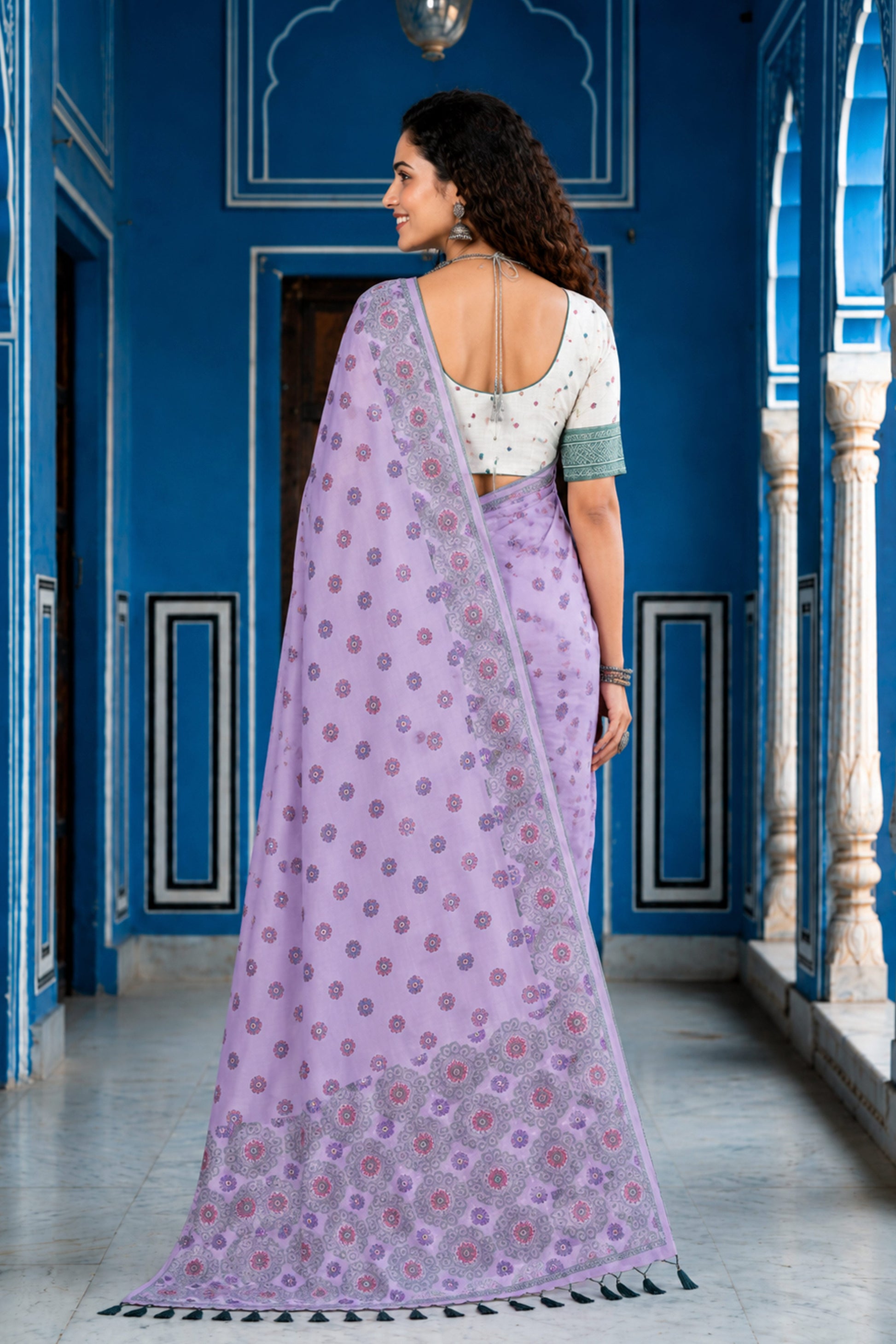 Sangam Prints Baby Pink Cotton Blend Woven Work Traditional Saree