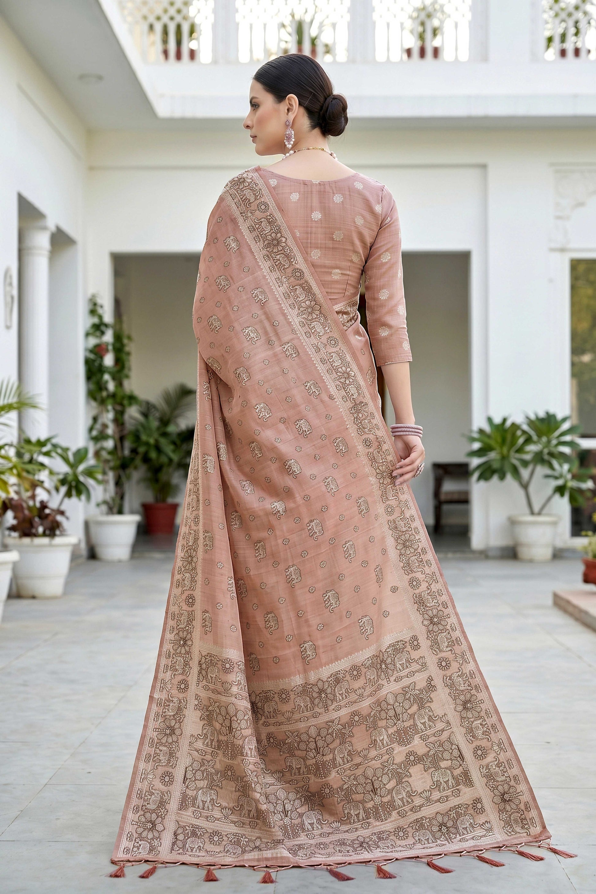 Sangam Prints Dusty Rose Cotton Blend Woven Work Traditional Saree