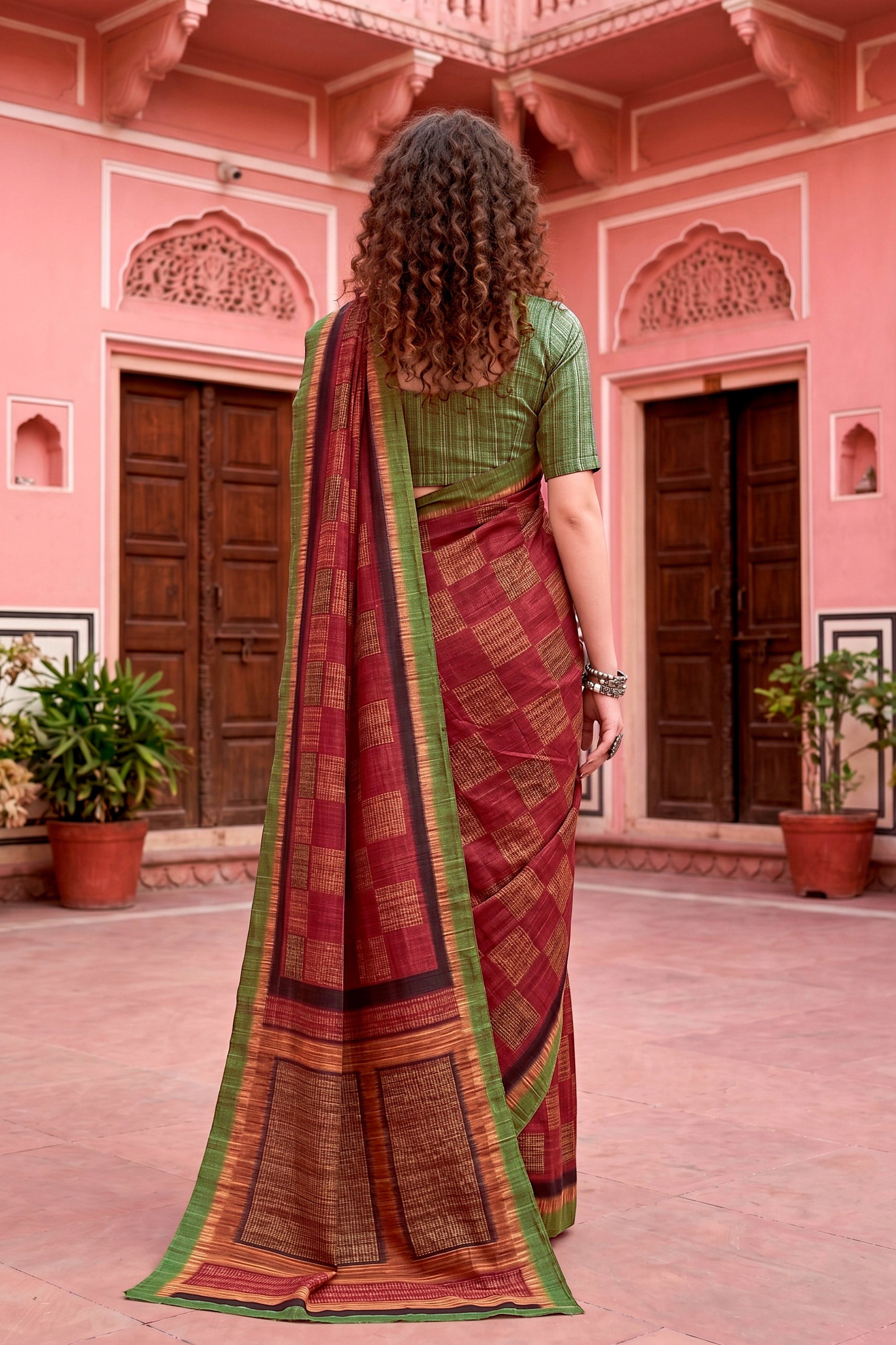 Sangam Prints Maroon Cotton Blend Woven Work Traditional Saree