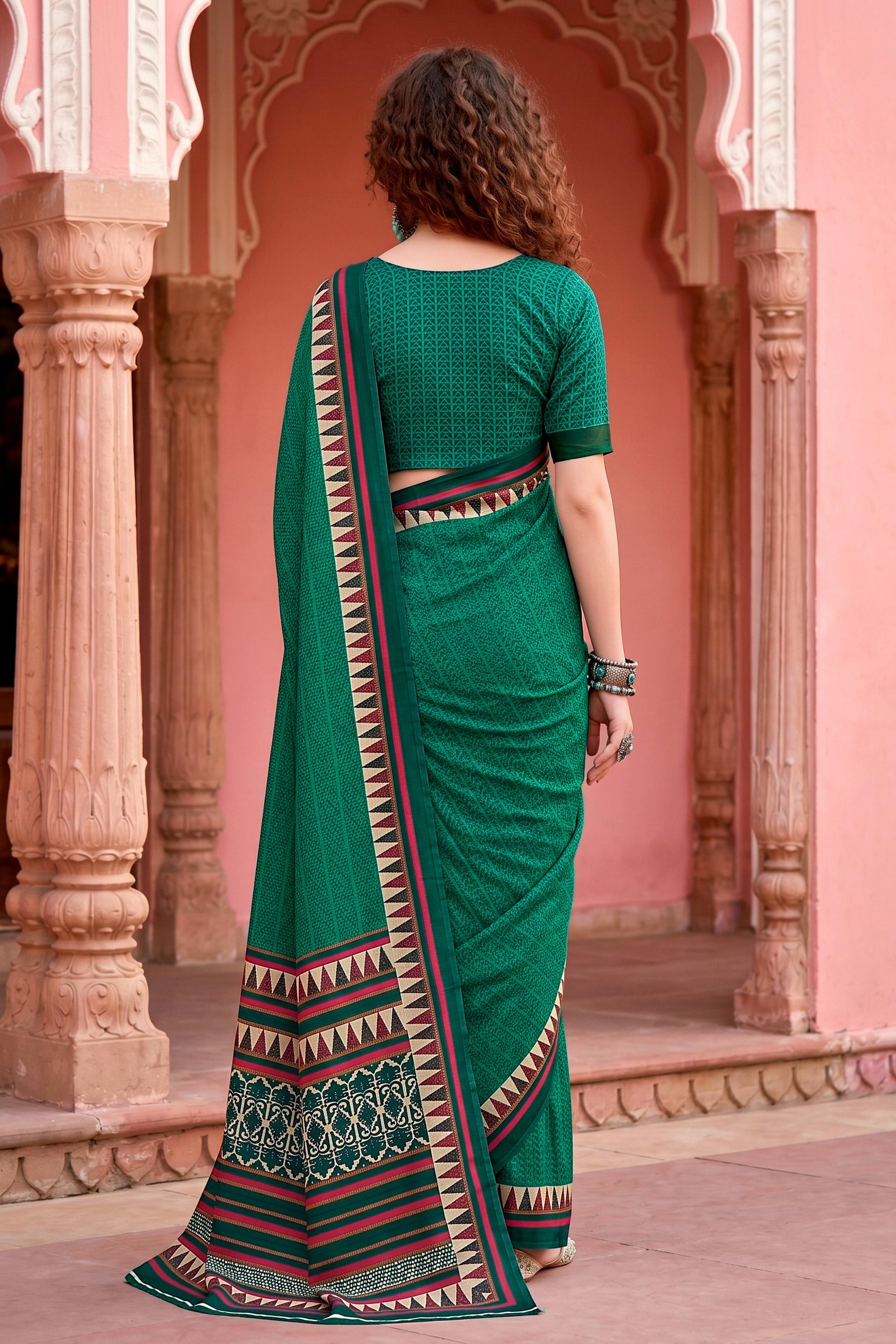 Sangam Prints Bottle Green Cotton Blend Woven Work Traditional Saree