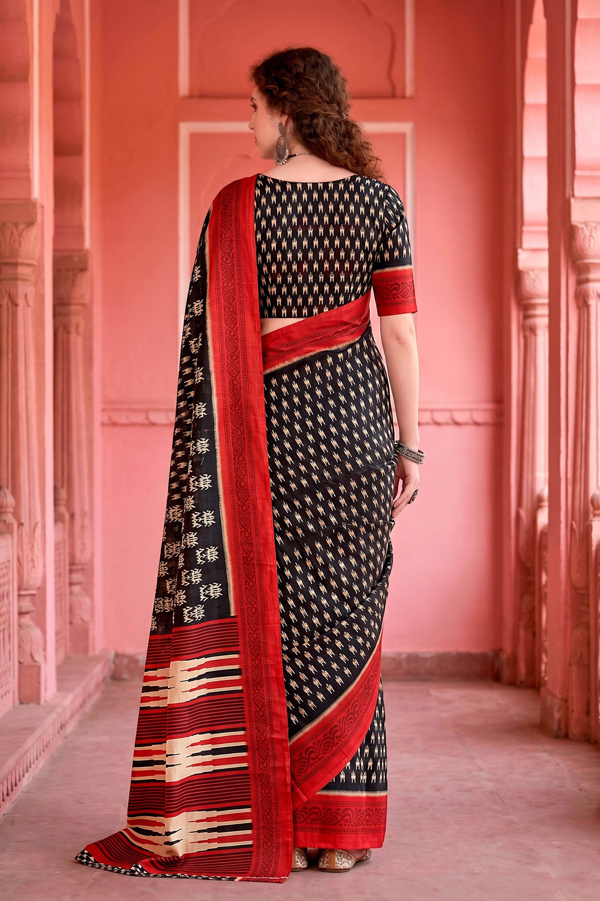 Sangam Prints Black Cotton Blend Woven Work Traditional Saree