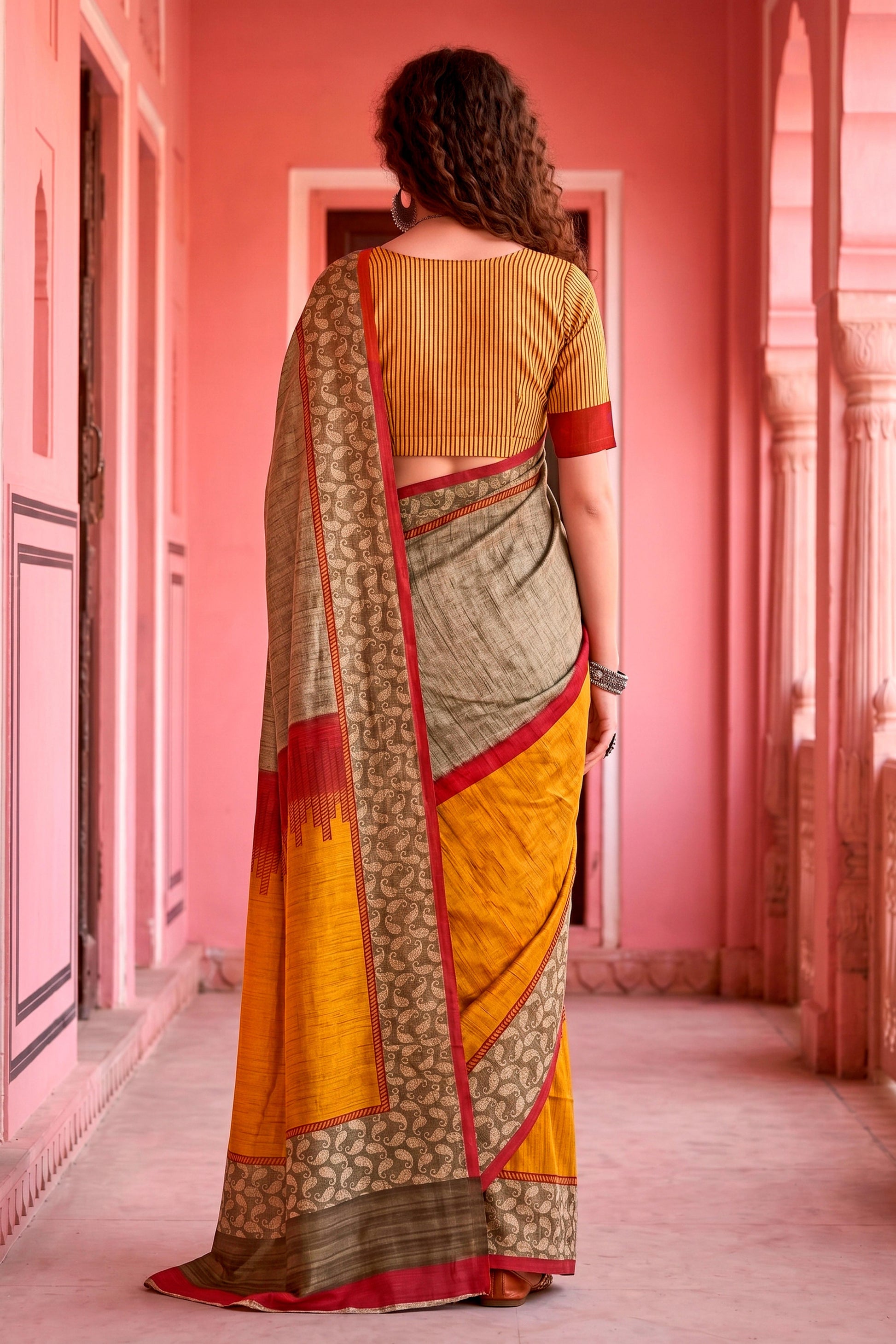 Sangam Prints Grey Cotton Blend Woven Work Traditional Saree