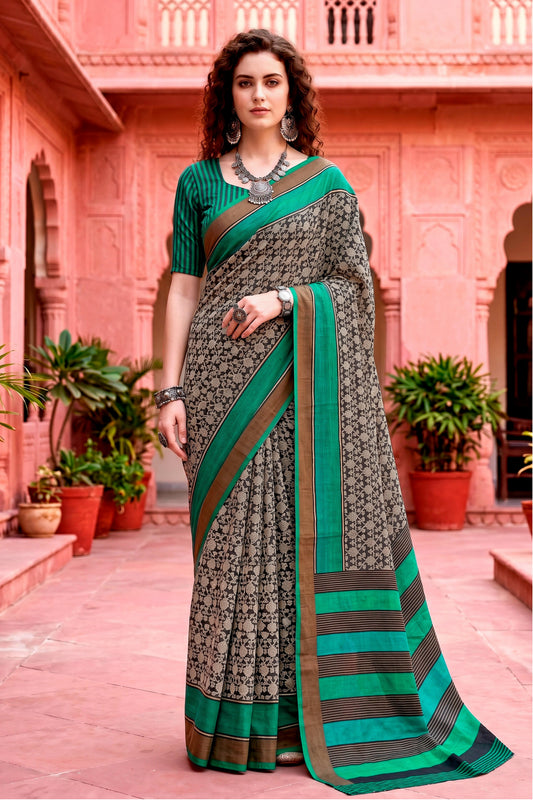 Sangam Prints Charcoal Grey Cotton Blend Woven Work Traditional Saree