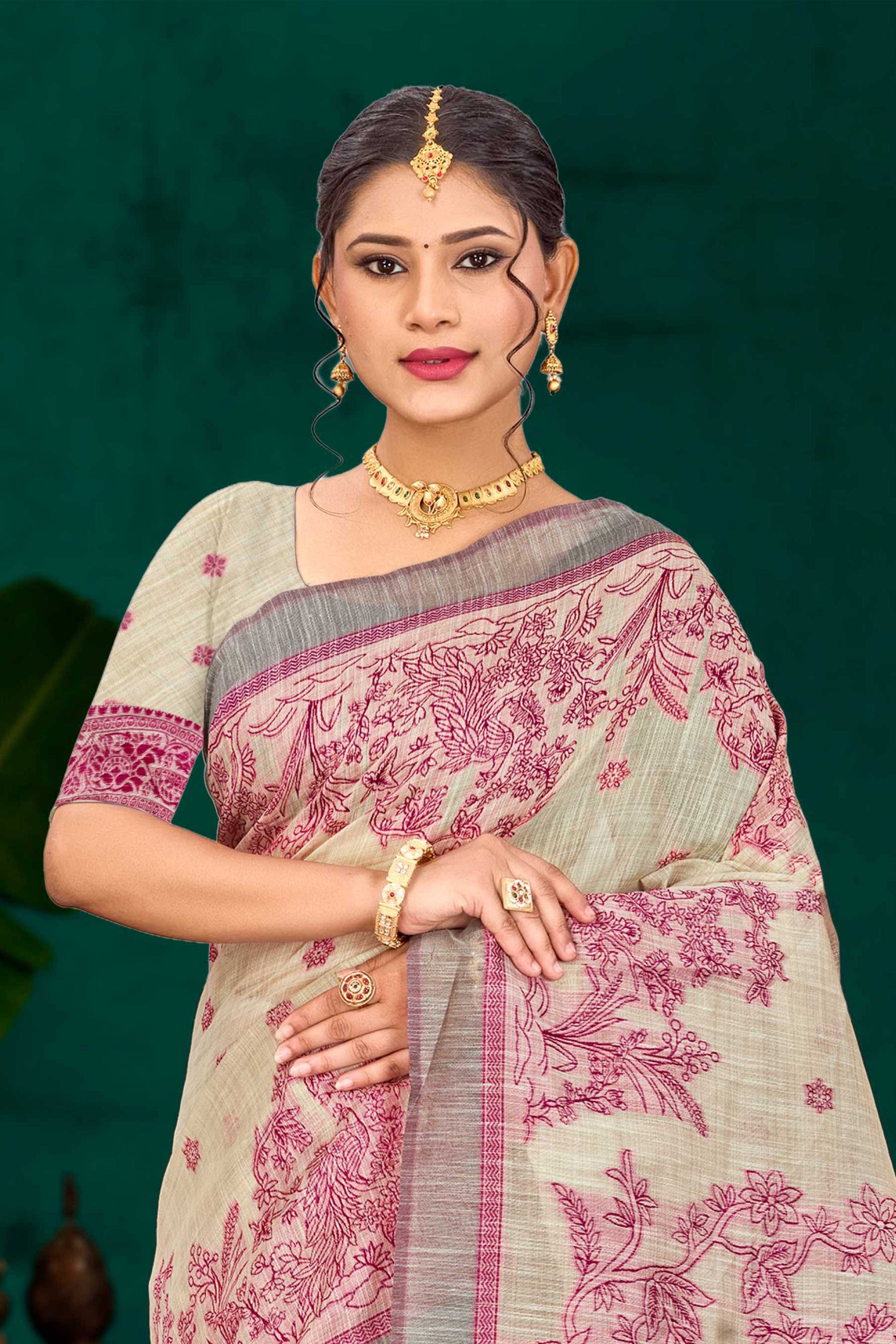 Sangam Prints Pink Cotton Blend Woven Work Traditional Saree