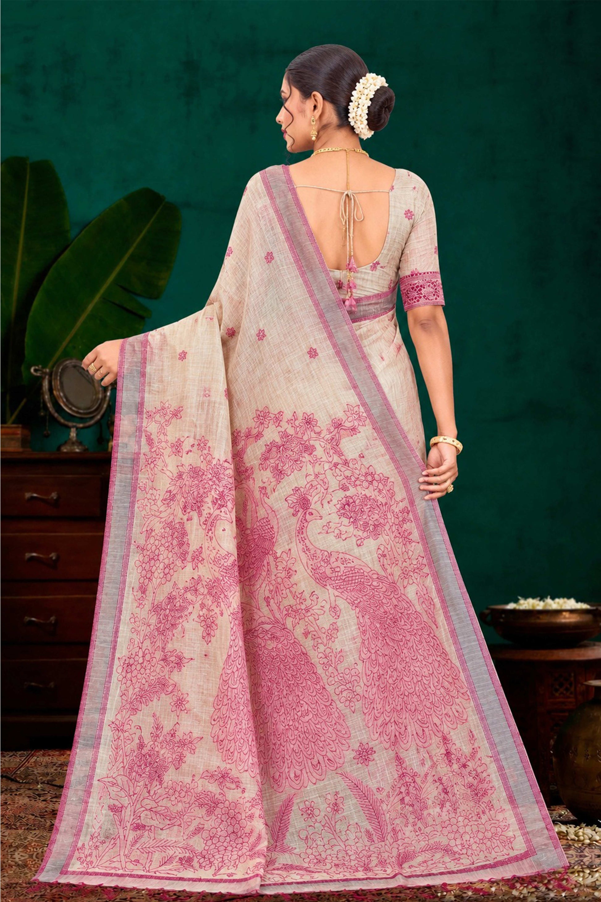 Sangam Prints Pink Cotton Blend Woven Work Traditional Saree