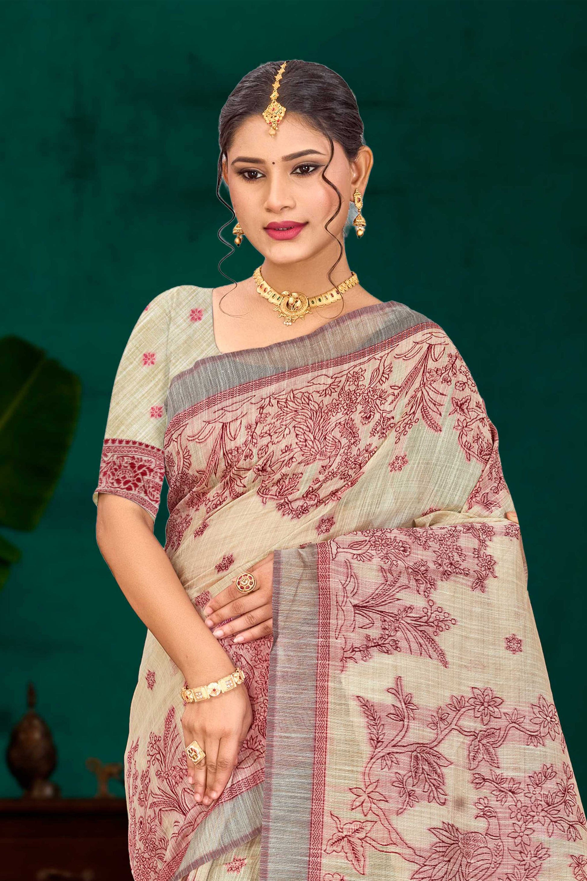 Sangam Prints Maroon Cotton Blend Woven Work Traditional Saree