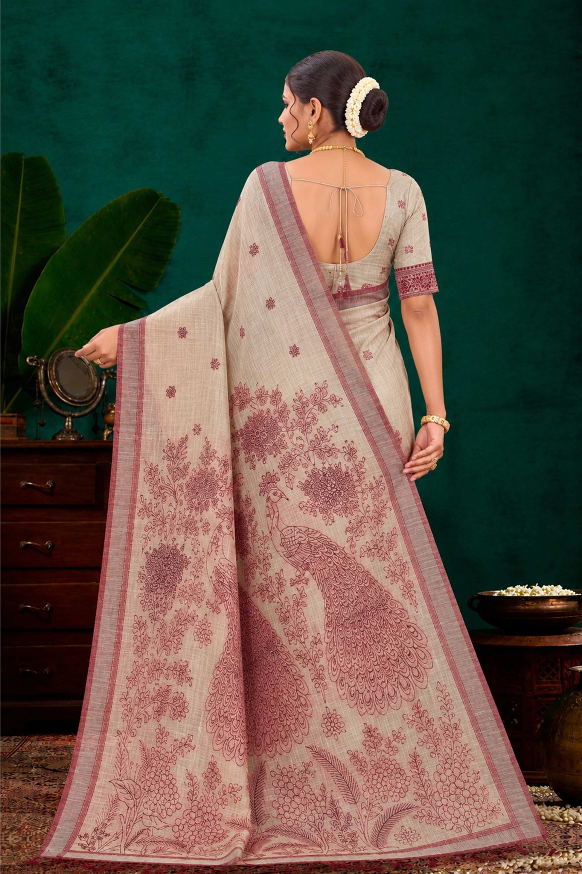 Sangam Prints Maroon Cotton Blend Woven Work Traditional Saree