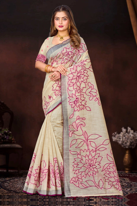 Sangam Prints Pink Cotton Blend Woven Work Traditional Saree