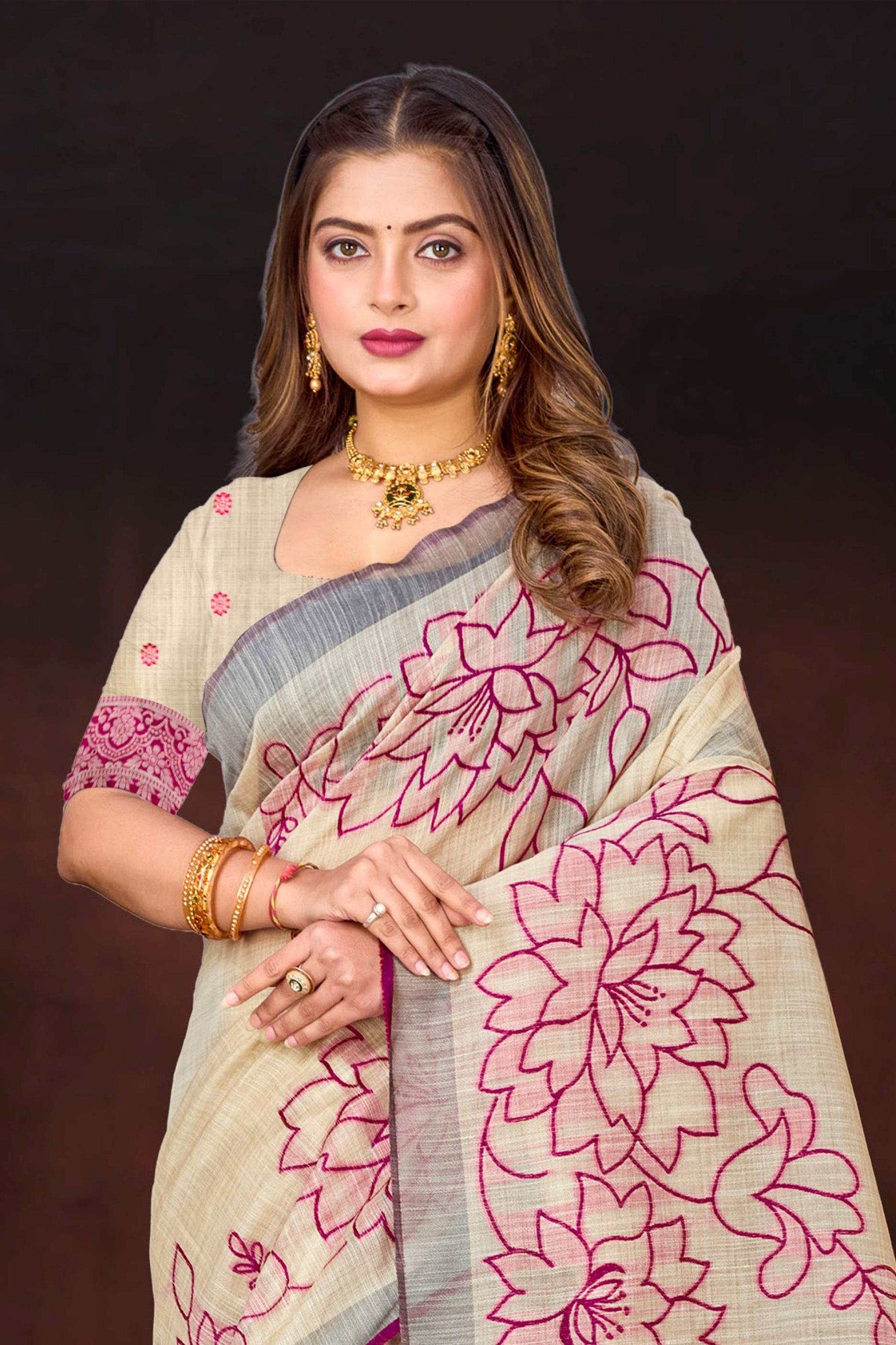 Sangam Prints Pink Cotton Blend Woven Work Traditional Saree