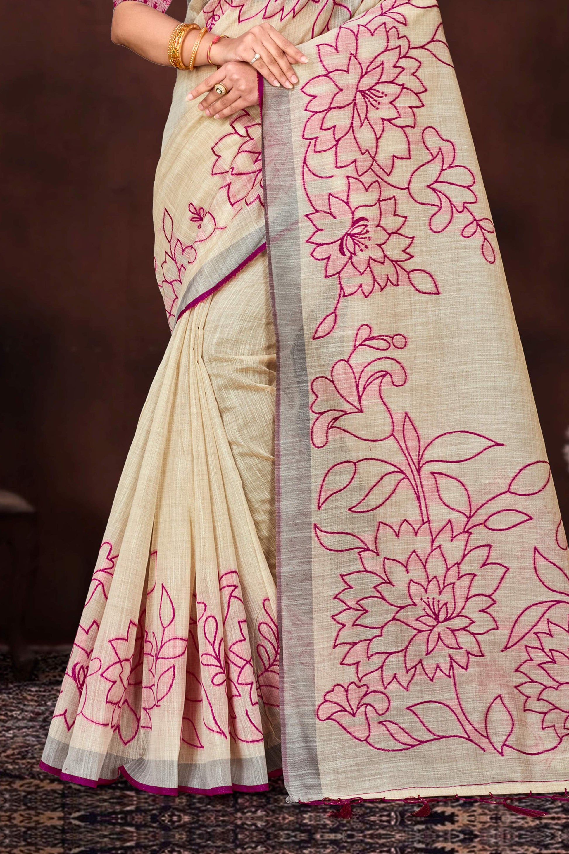 Sangam Prints Pink Cotton Blend Woven Work Traditional Saree