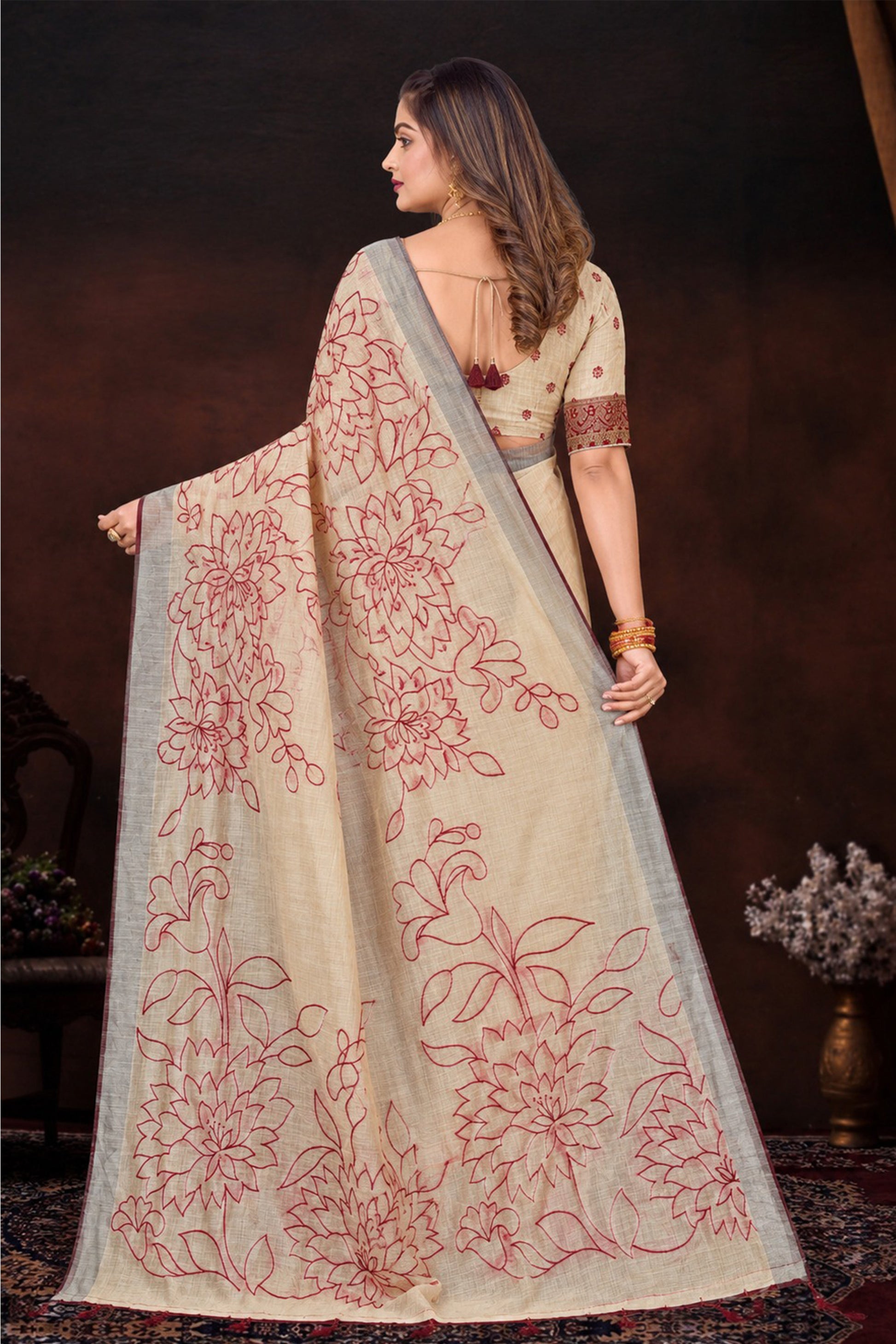 Sangam Prints Pink Cotton Blend Woven Work Traditional Saree