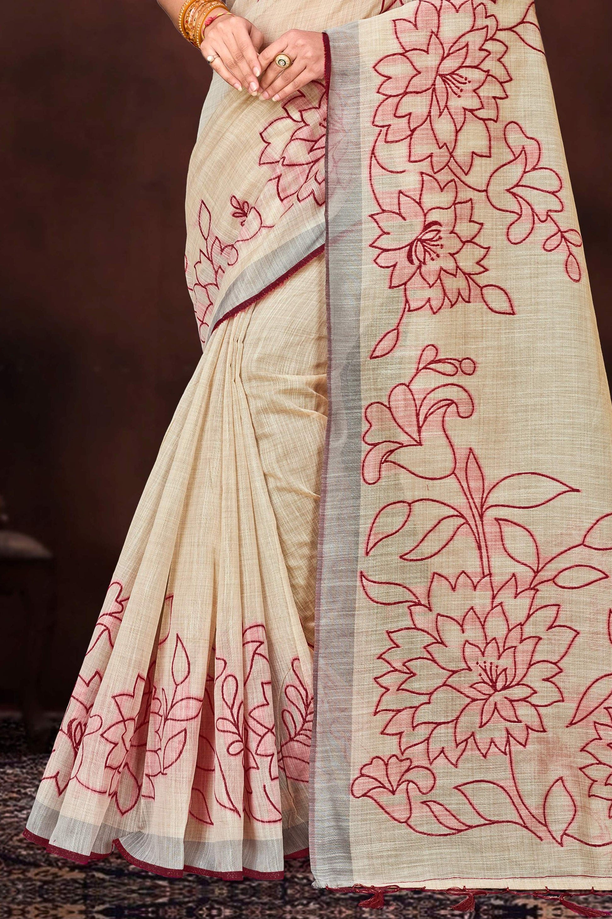 Sangam Prints Maroon Cotton Blend Woven Work Traditional Saree
