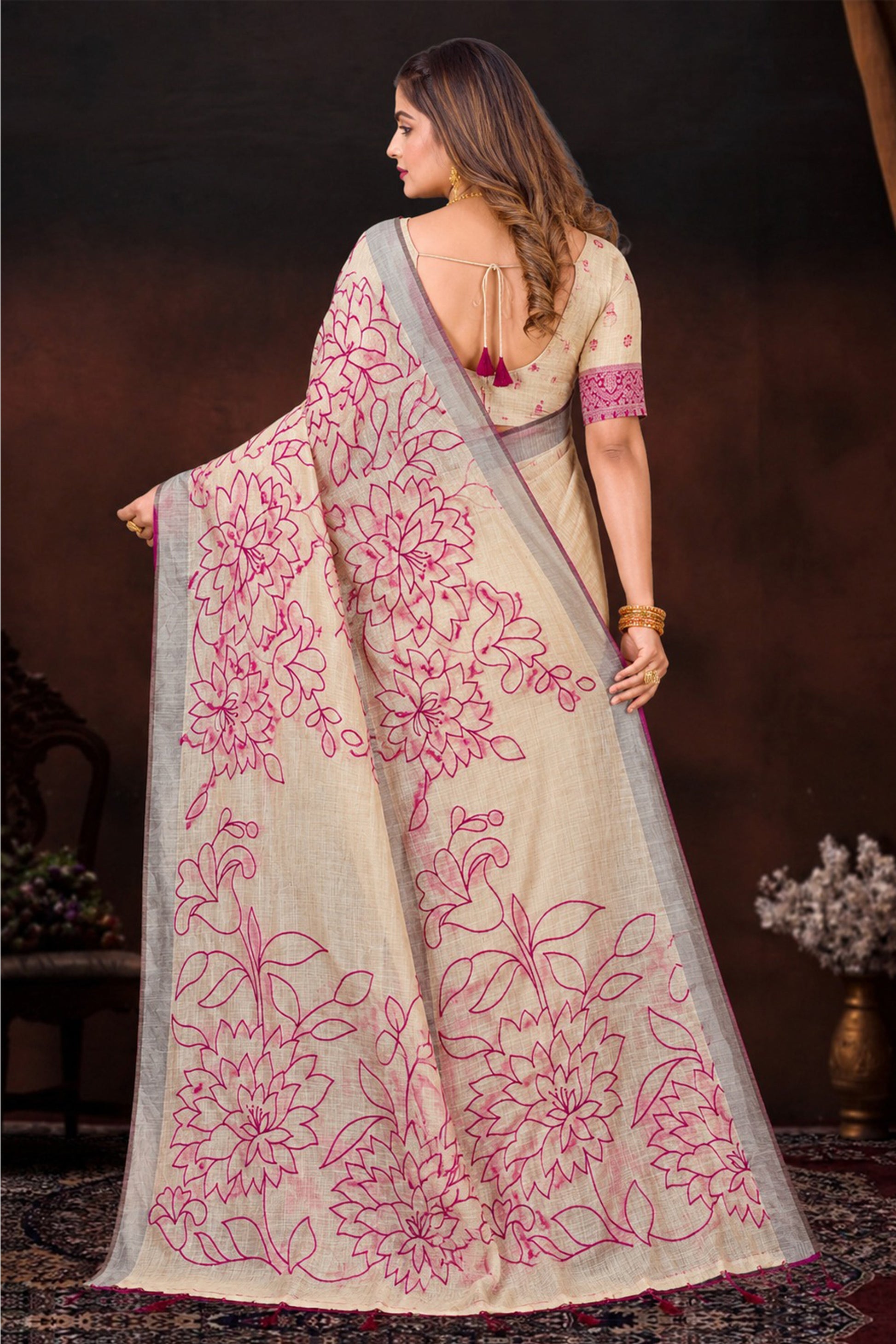 Sangam Prints Maroon Cotton Blend Woven Work Traditional Saree