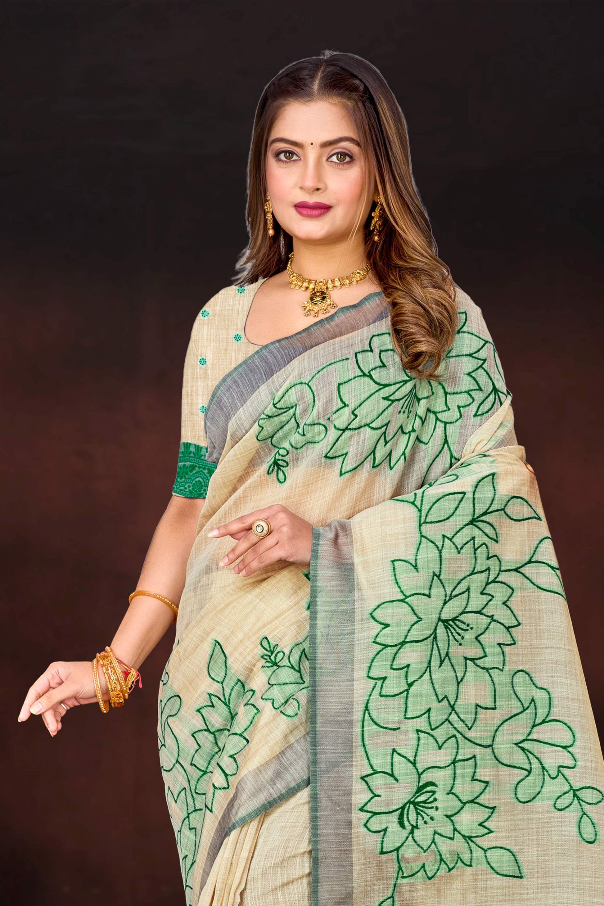 Sangam Prints Green Cotton Blend Woven Work Traditional Saree