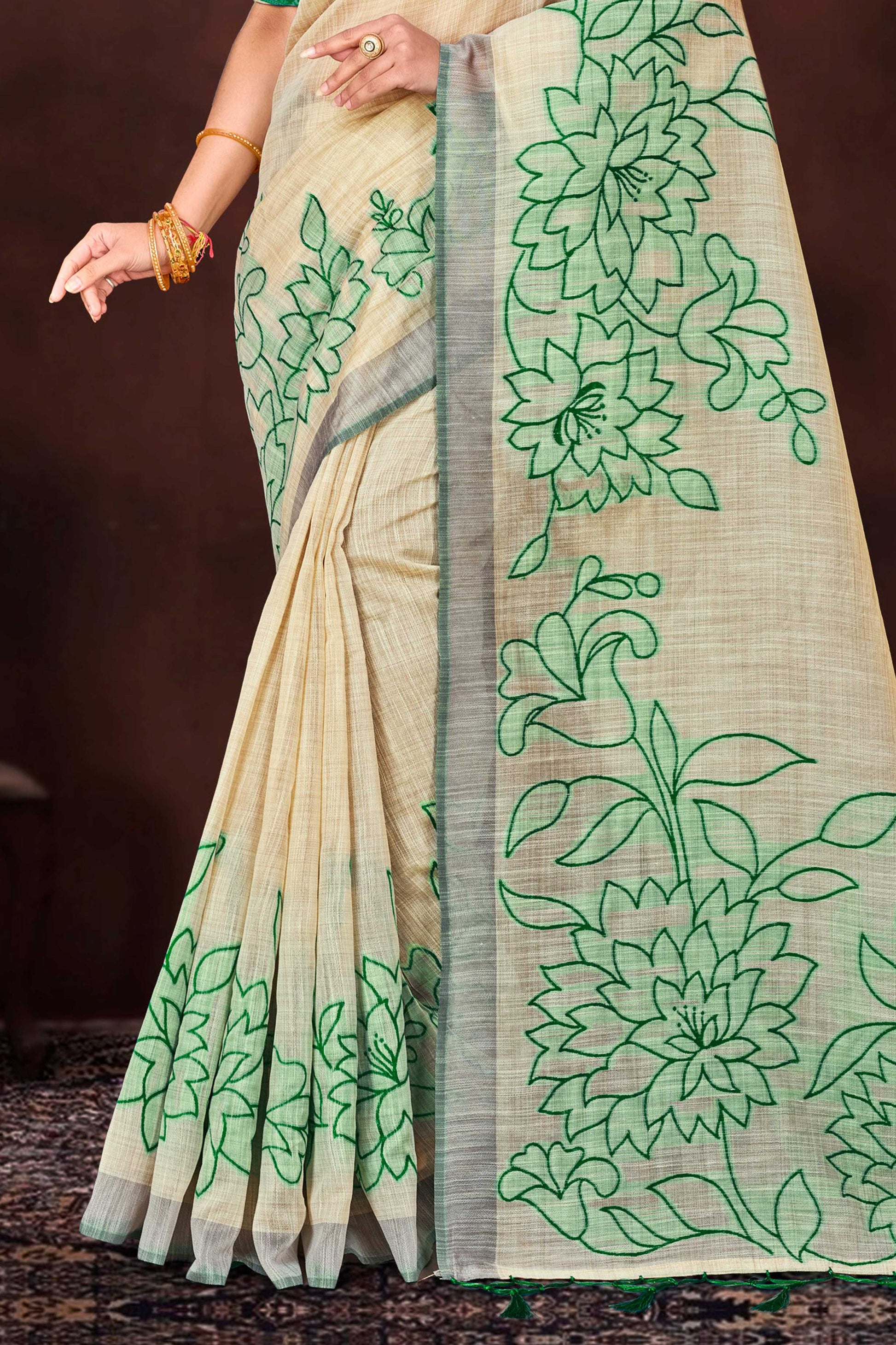Sangam Prints Green Cotton Blend Woven Work Traditional Saree