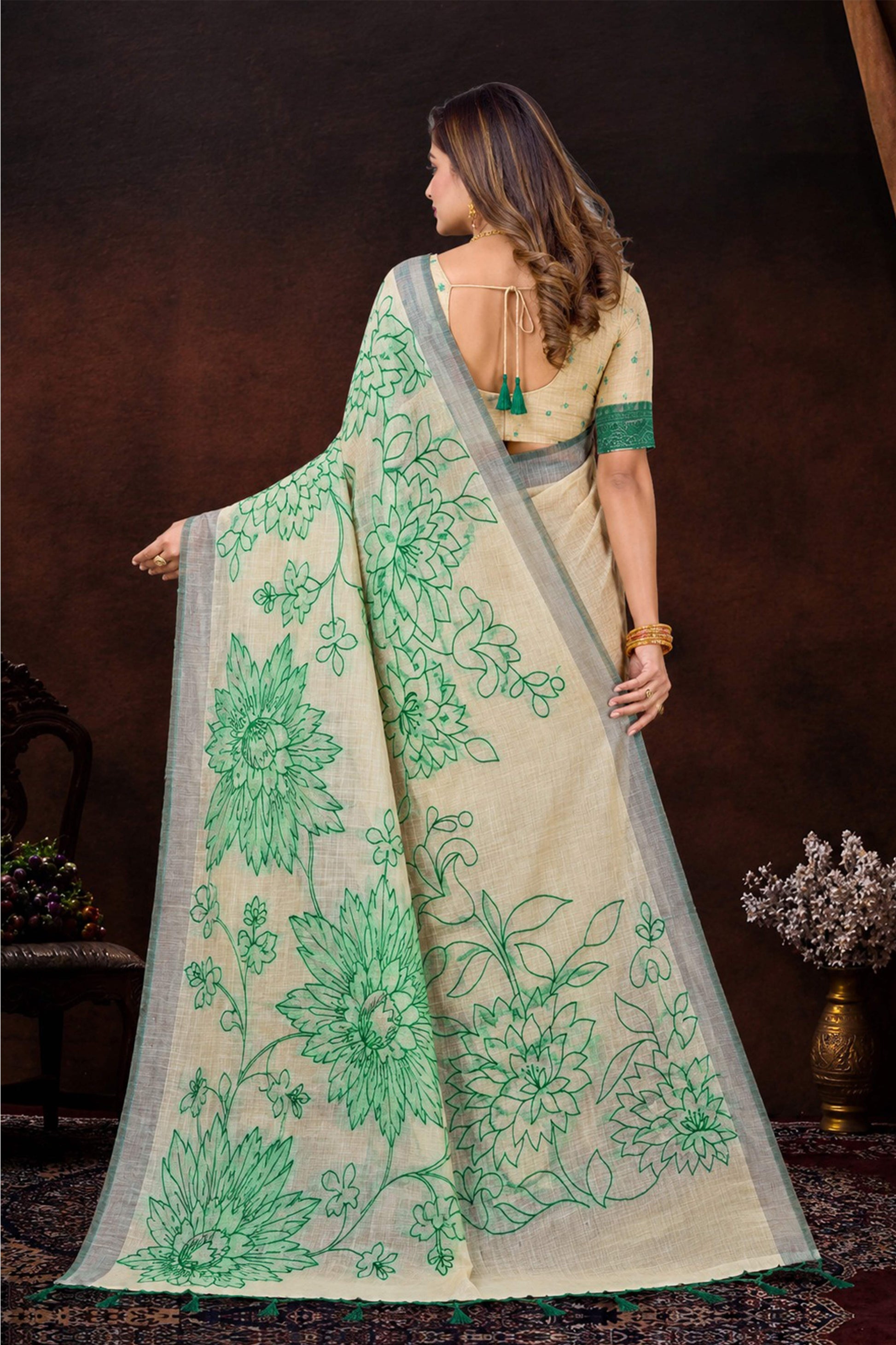 Sangam Prints Green Cotton Blend Woven Work Traditional Saree