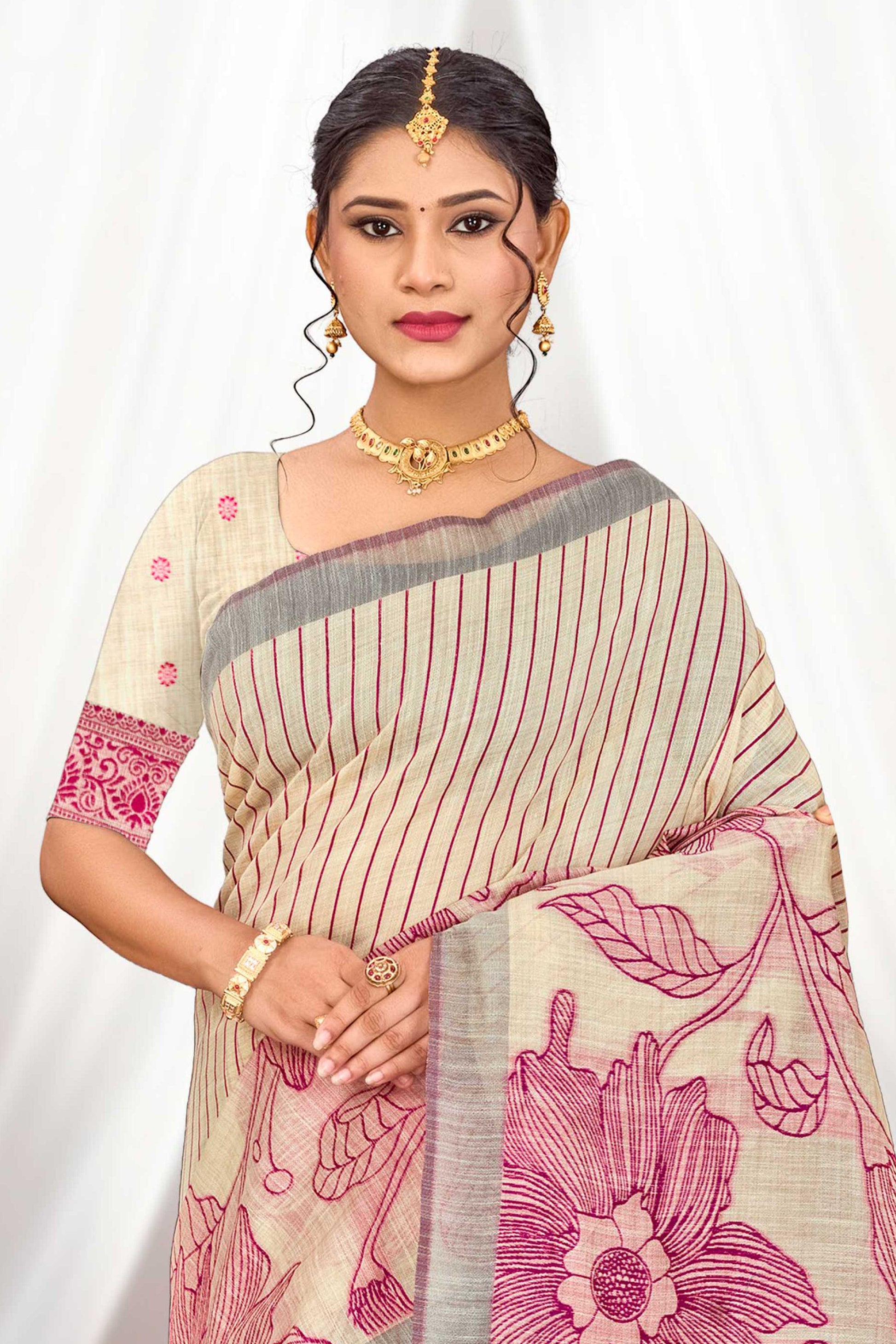 Sangam Prints Pink Cotton Blend Woven Work Traditional Saree