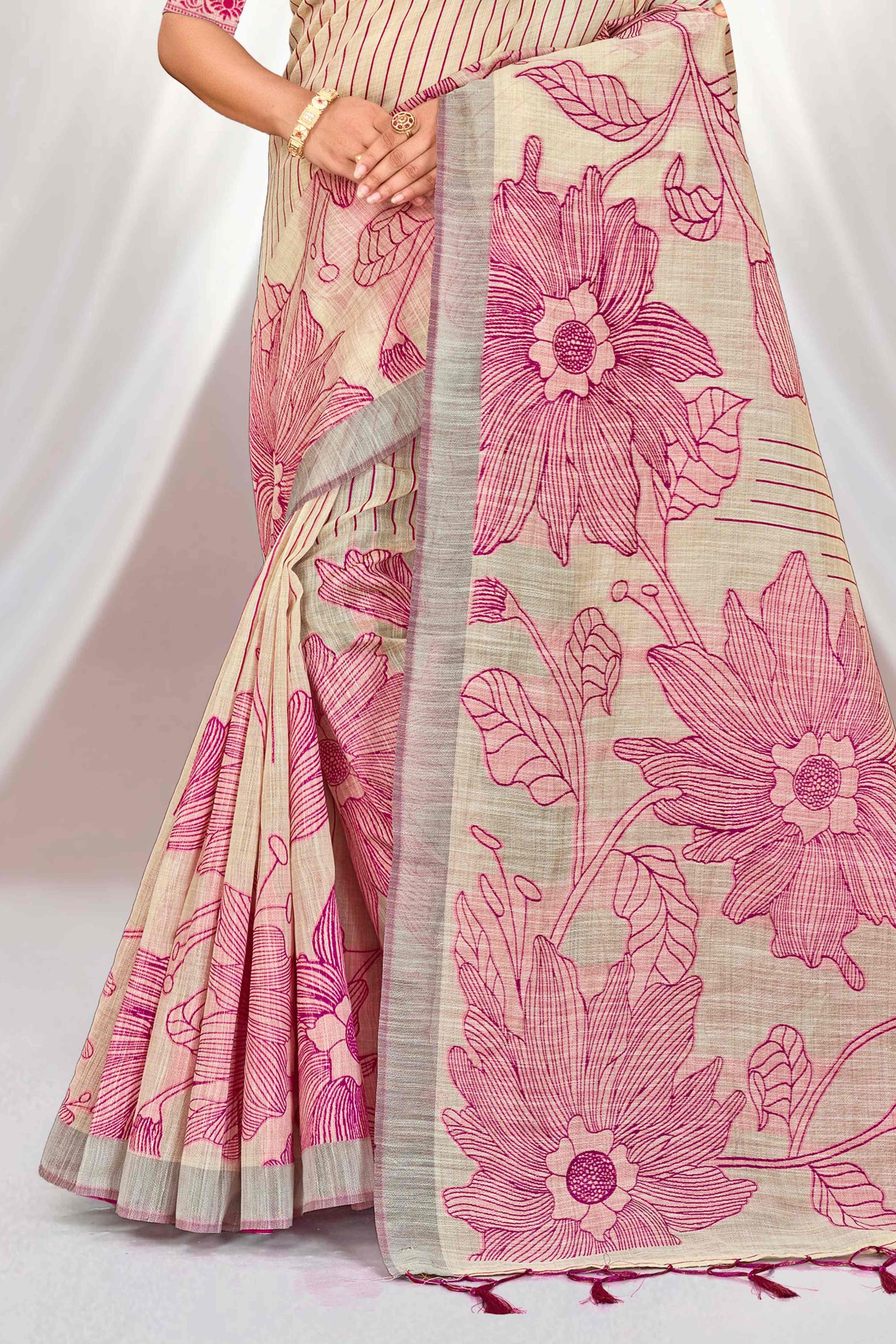 Sangam Prints Pink Cotton Blend Woven Work Traditional Saree
