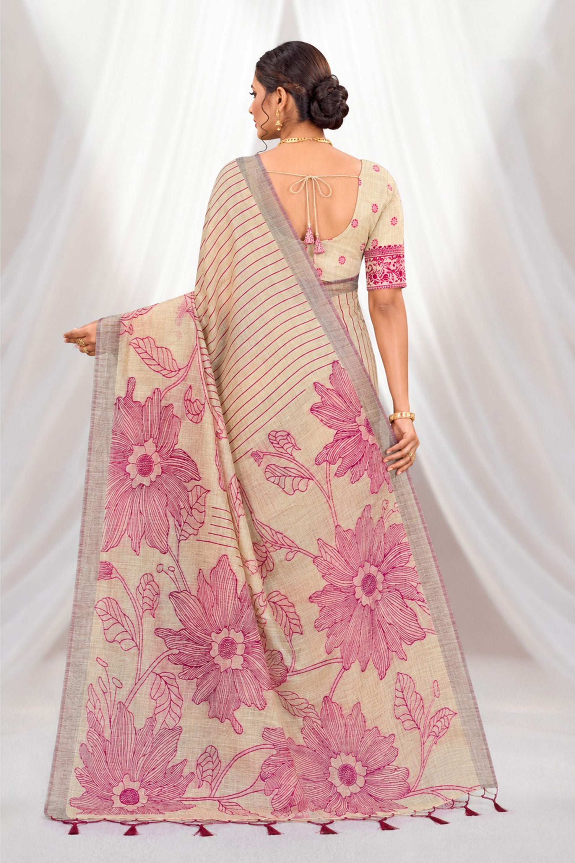 Sangam Prints Pink Cotton Blend Woven Work Traditional Saree