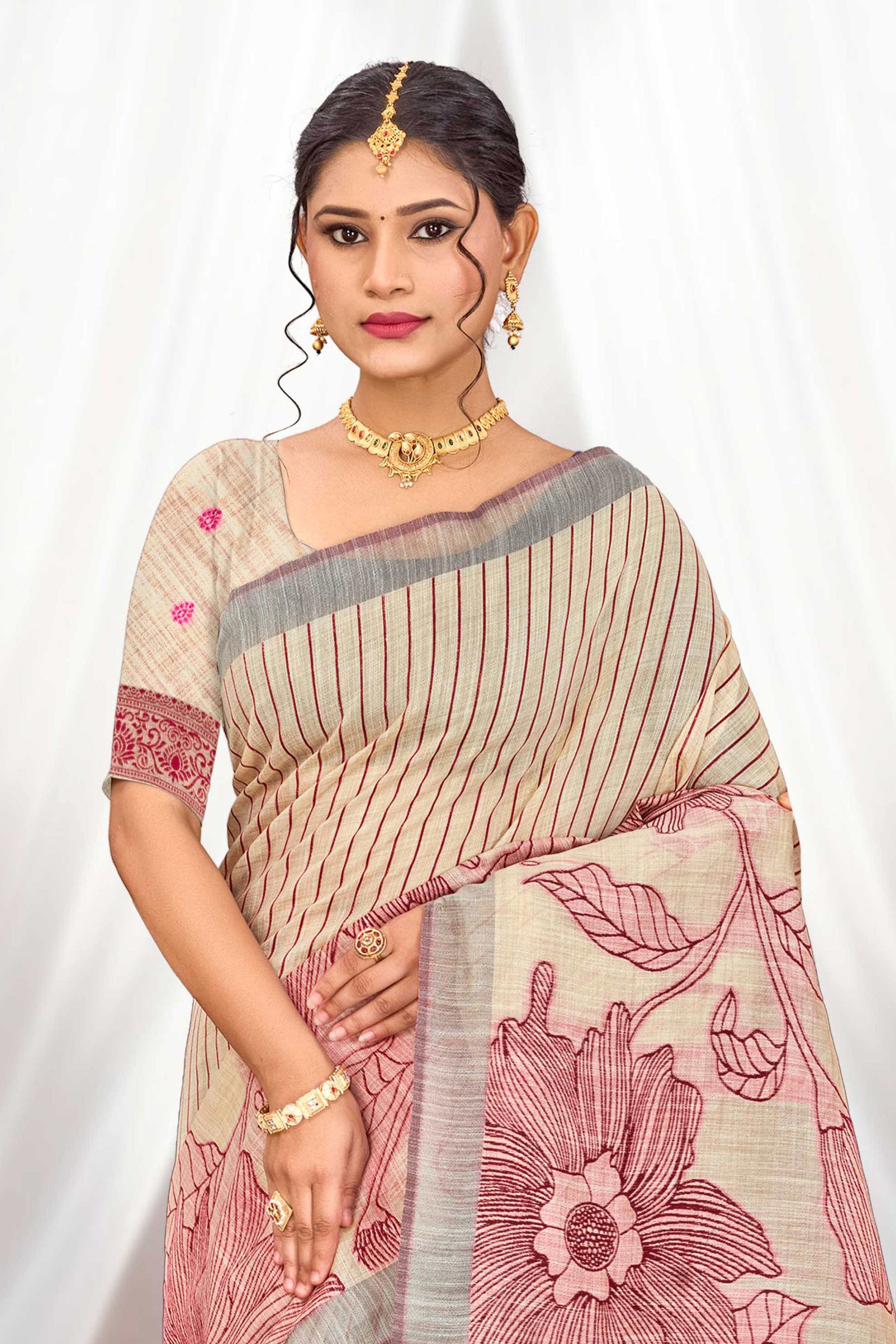 Sangam Prints Maroon Cotton Blend Woven Work Traditional Saree