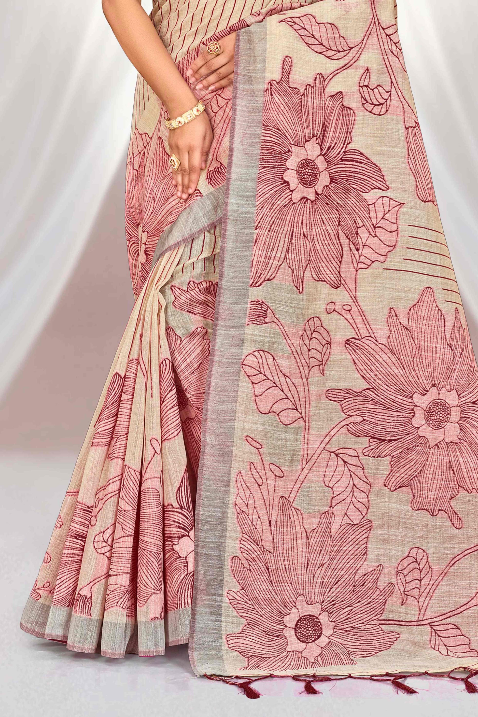 Sangam Prints Maroon Cotton Blend Woven Work Traditional Saree
