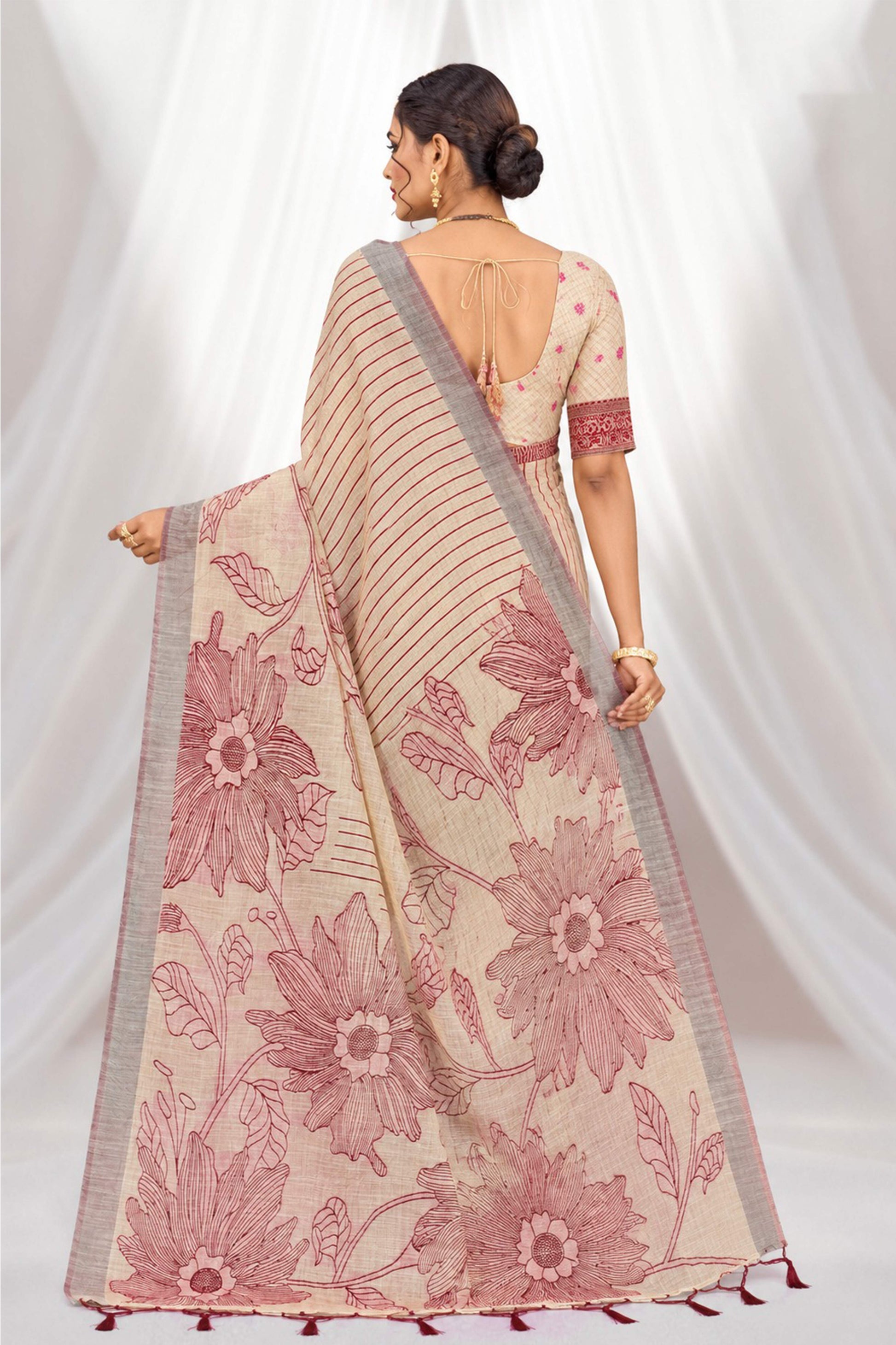 Sangam Prints Maroon Cotton Blend Woven Work Traditional Saree