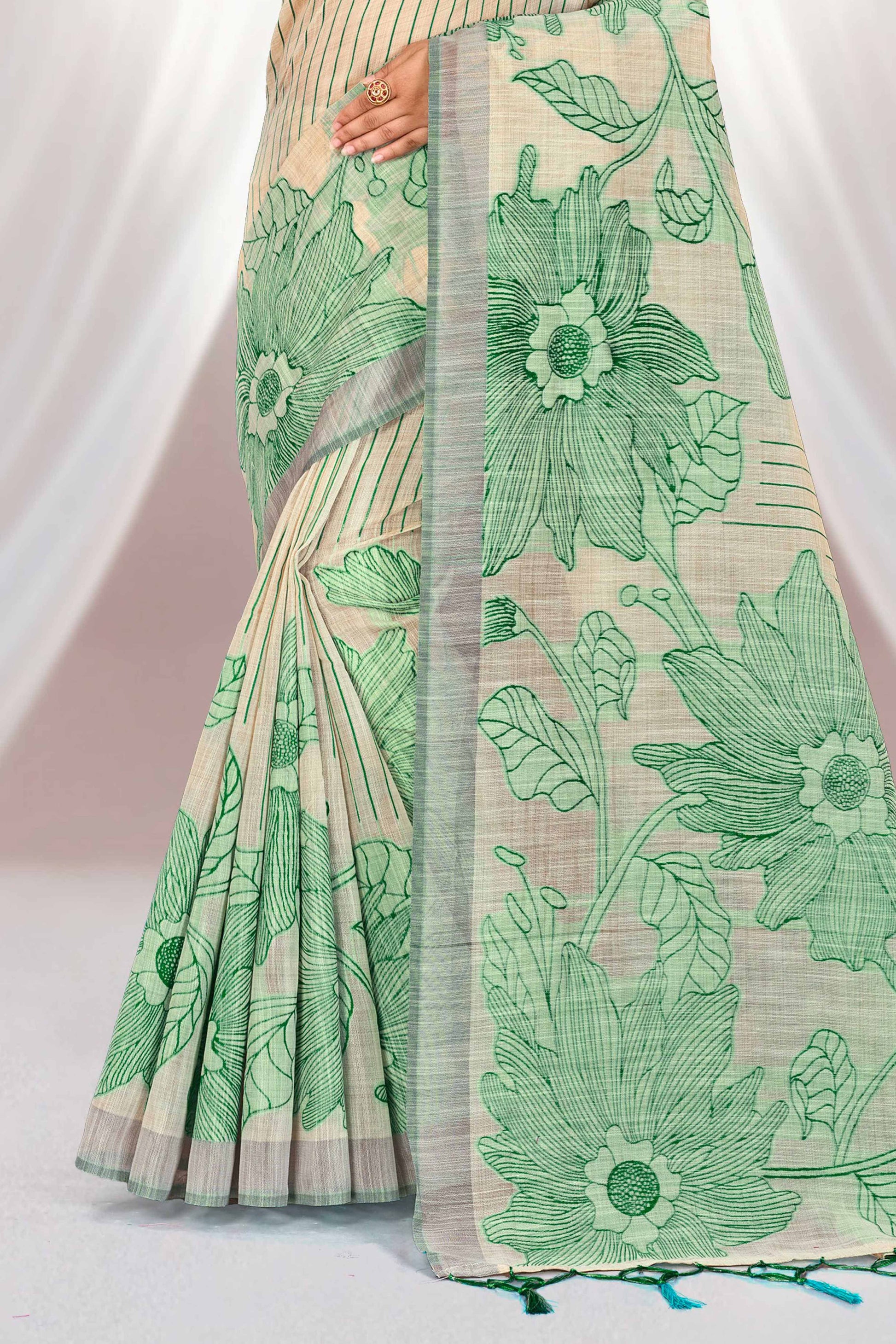 Sangam Prints Green Cotton Blend Woven Work Traditional Saree
